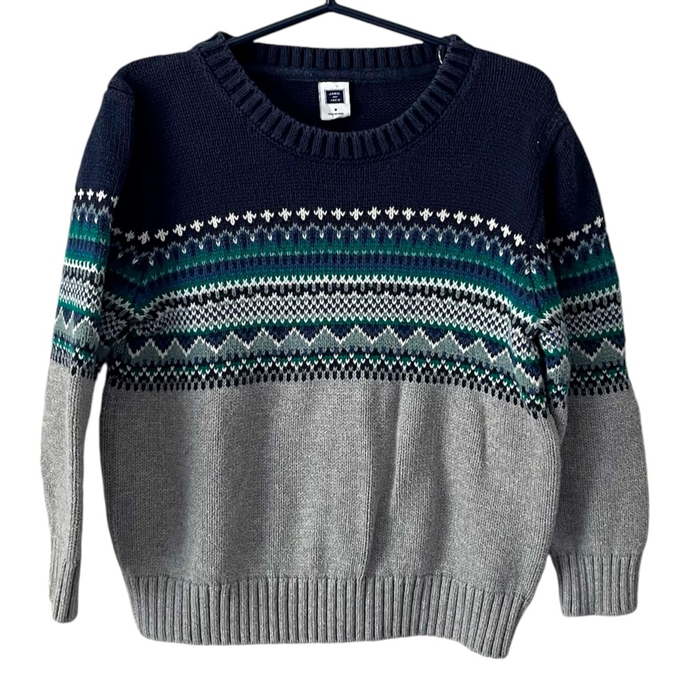 Janie & Jack Navy Teal Gray Fairisle Sweater Size 3
